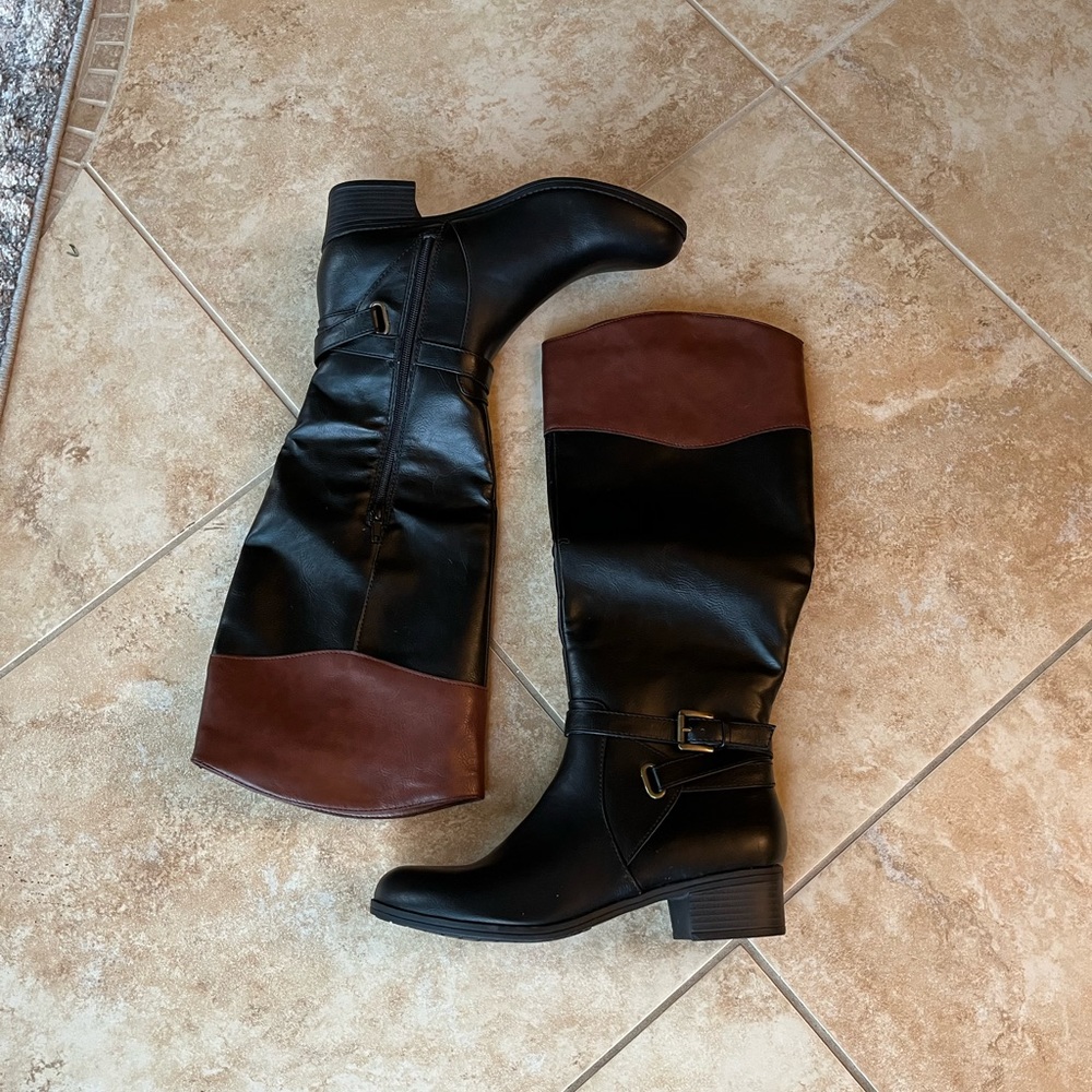 Black and Brown Leather Boots